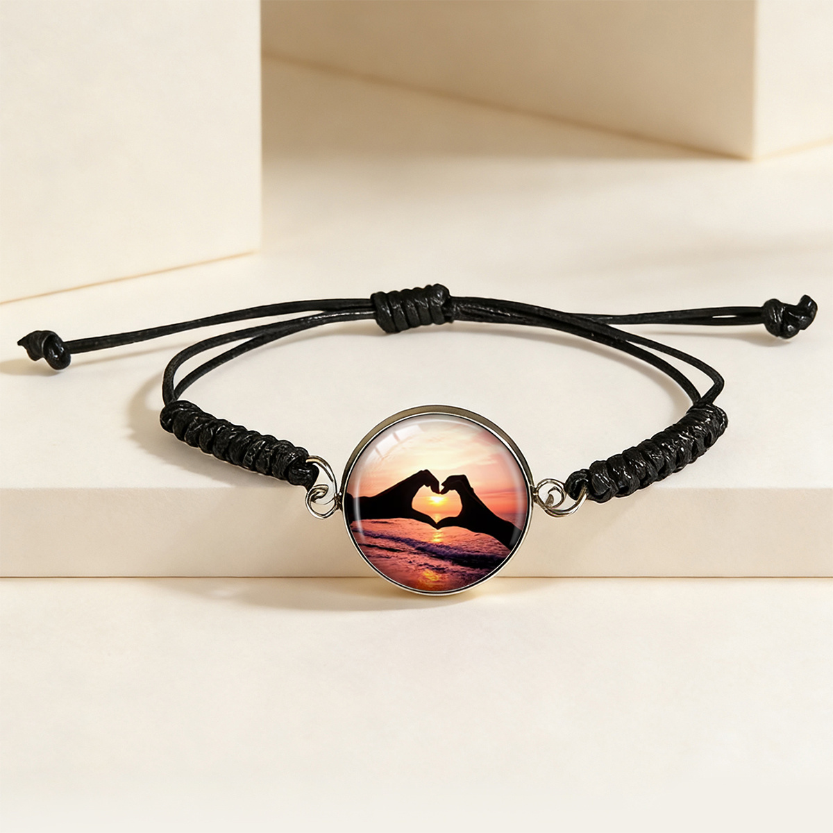 Sunset Heart Silhouette Bracelet, Romantic Couple's Gift